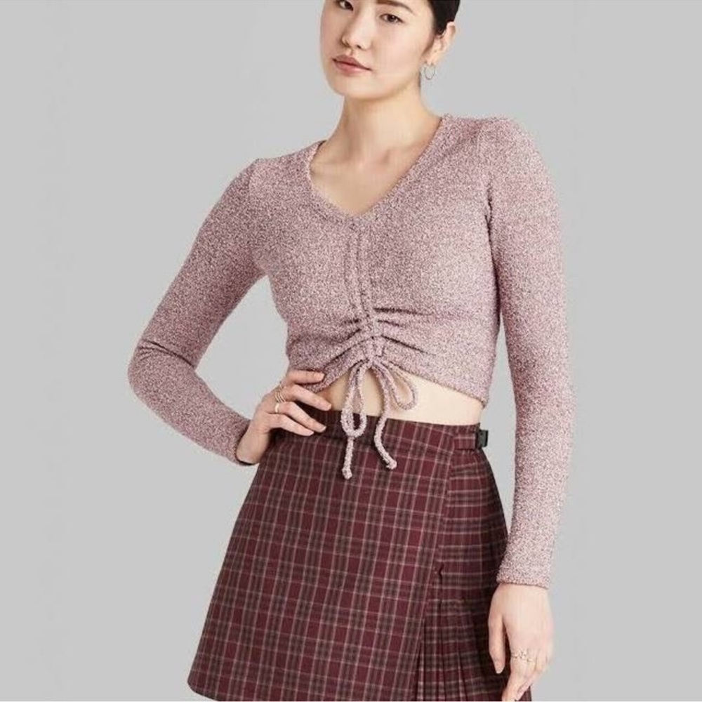 Wild Fable | Cropped Fuzzy Cinched Sweater | Red/Purple | Soft | size M | NWT